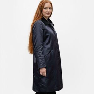 Jane Post Navy Blue Satin Jacket NWT